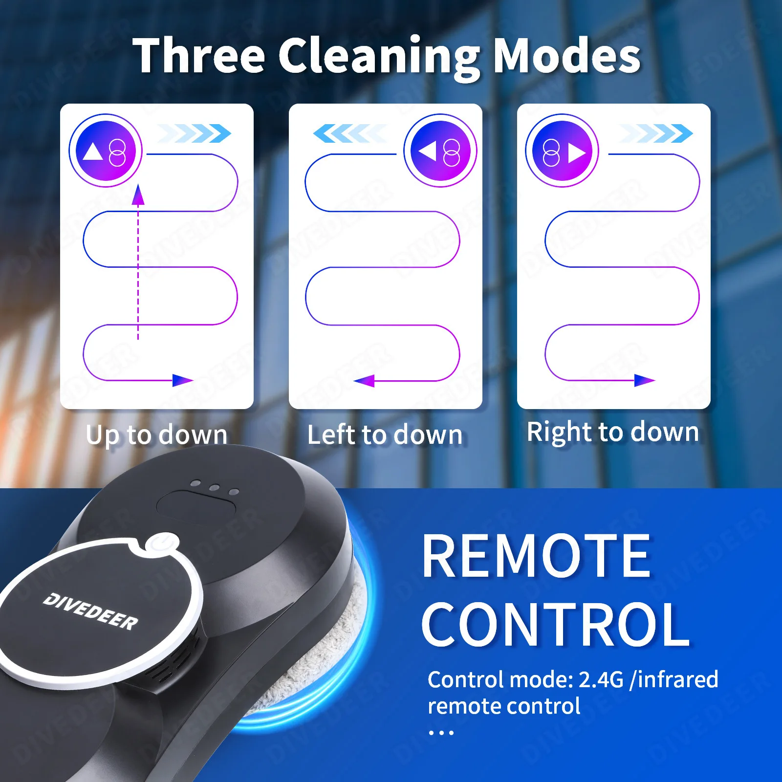 DIVEDEER Intelligent Water Spray Window Cleaning Robot Brushless Motor Glass Cleaner Spray Type Window Cleaning Robot