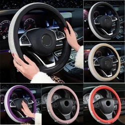 Rhinestones Car Steering Wheel Cover Leather Bling Crystal Diamond Steering Wheel Protector Auto Interior Decoration Accessories