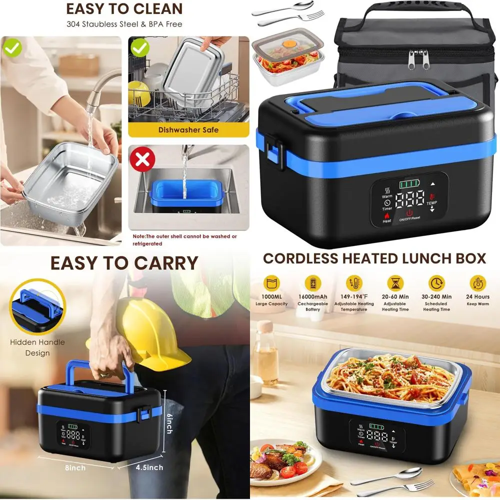 

Portable 1L Electric Heated Lunch Box with Insulated Bag and Cutlery for Adults and Workers