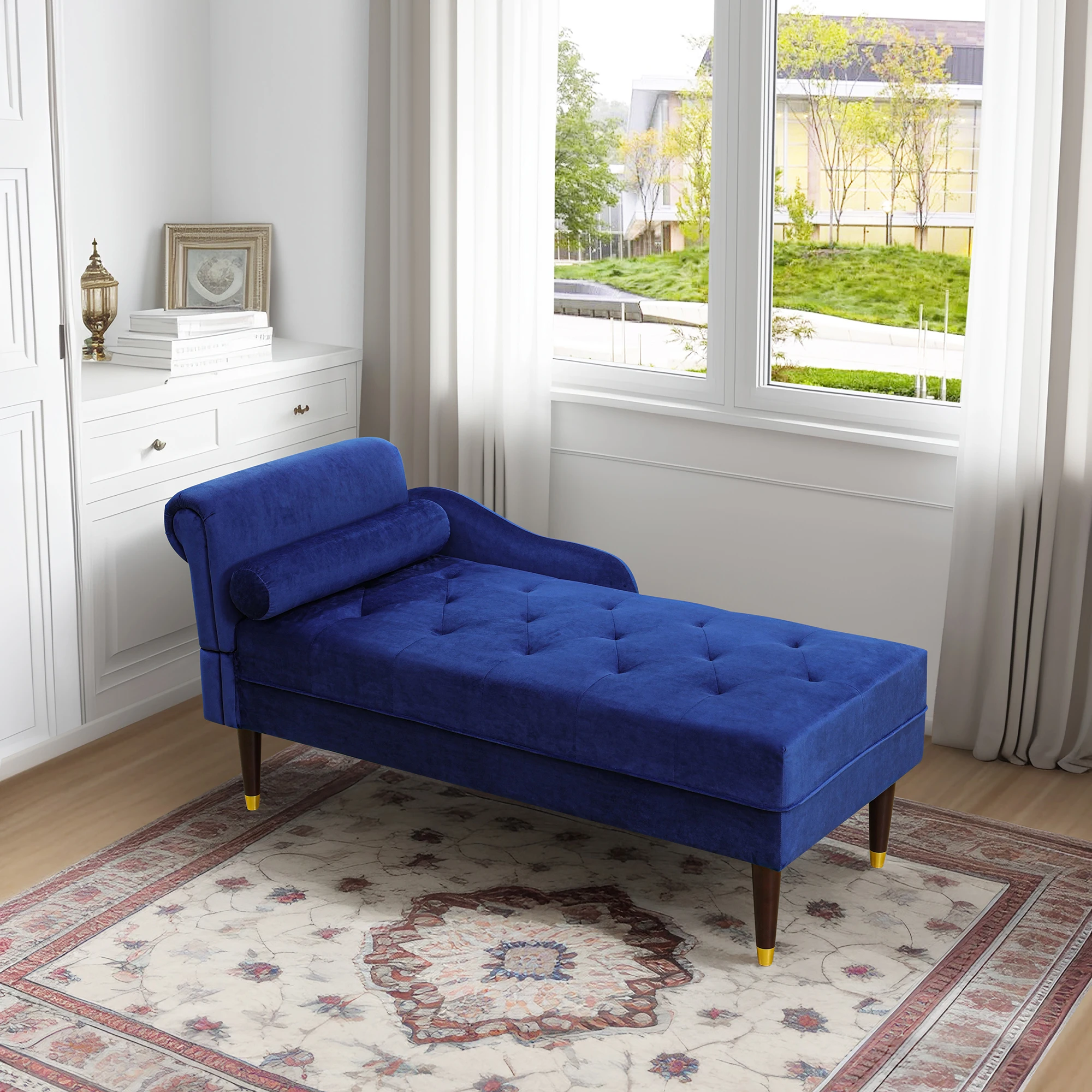 Nordic Blue Sherpa Living Room Lounger Luxury Lamb Velvet Bench Comfort and Beauty Coexist Chaise Lounge Solidwood Frame Durable