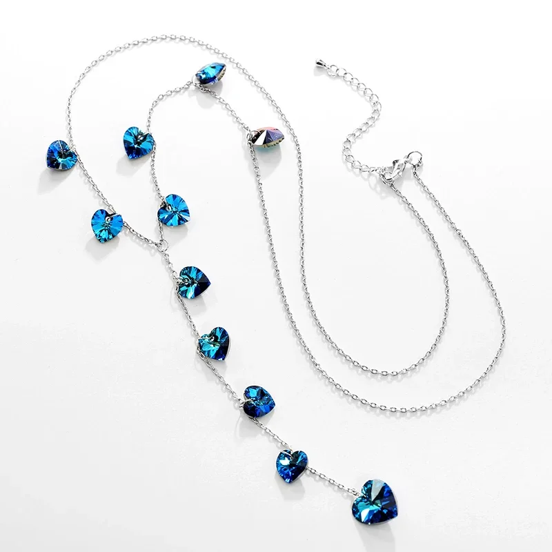 Collar romántico de cuentas de corazón, cristales reales de Austria, Color plateado, cadena larga, joyería con borlas para mujer, boda, Día de San Valentín