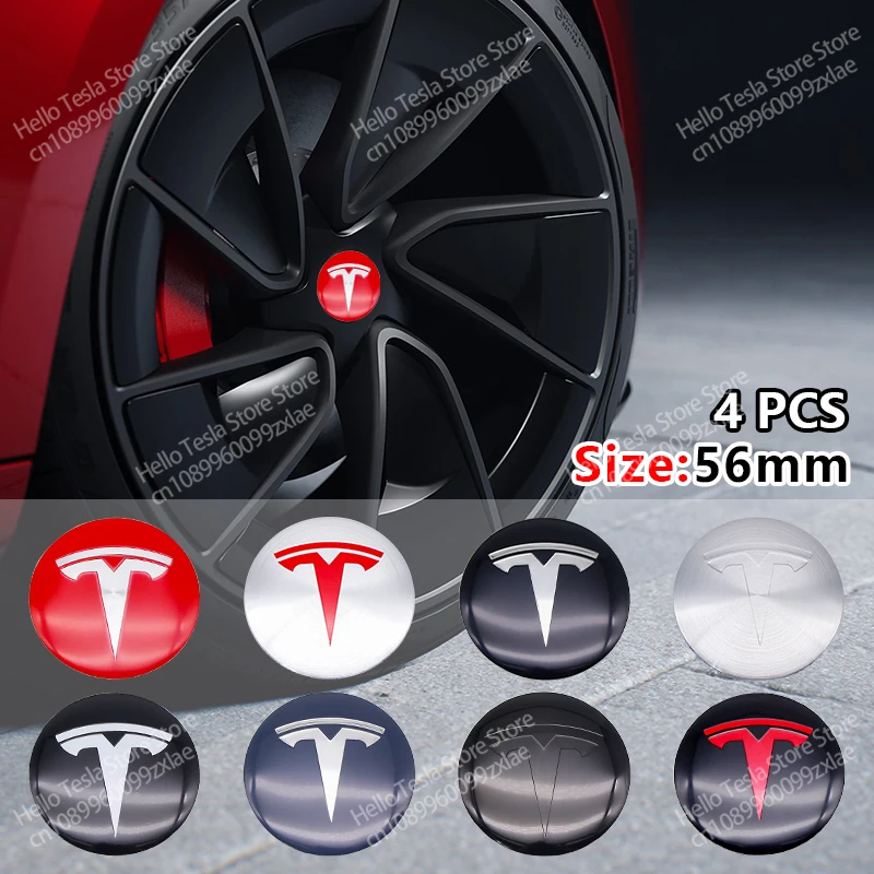 4pcs 56/60mm Car Wheel Center Hub Cap Badge Logo Emblem Decal Wheel Sticker  For Tesla Model 3 Model S Model X Y Roadster TM3