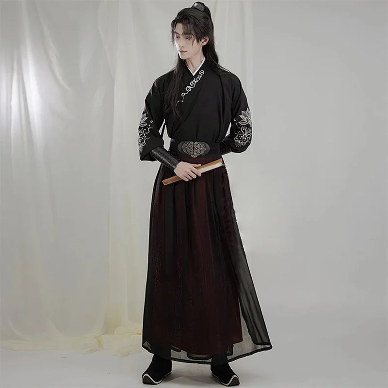 Große 3xl chinesische Hanfu Männer alte traditionelle bestickte Hanfu Karneval Cosplay Kostüm Thema Party Hanfu 2 stücke Sets