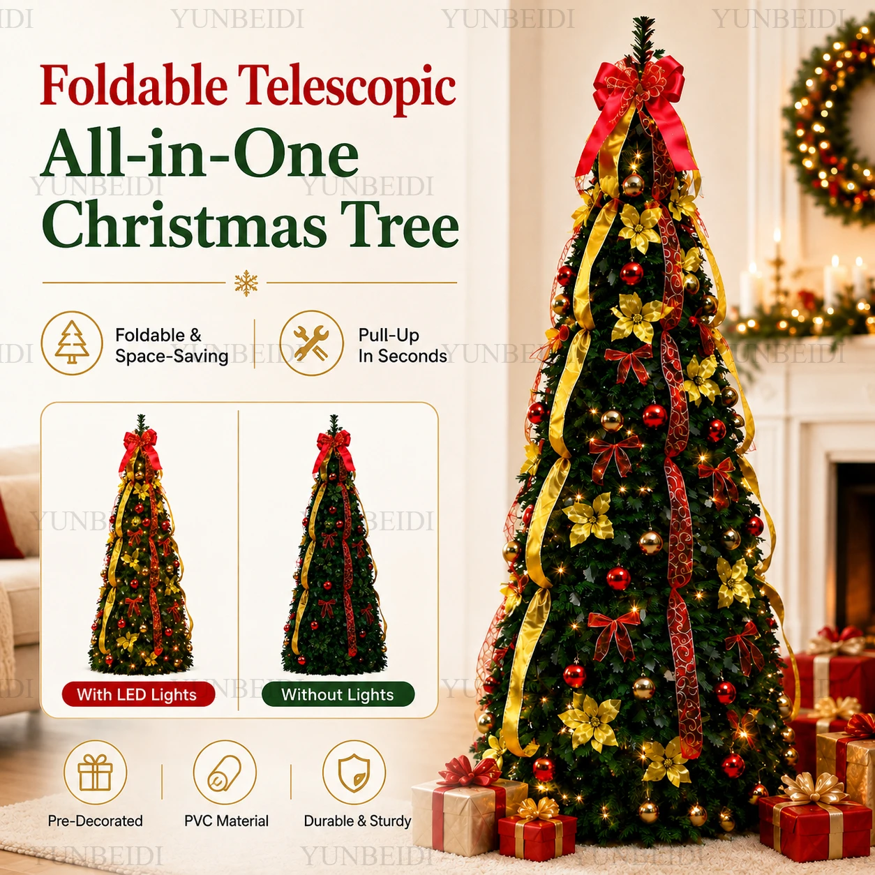 Home Decor Lighting Tree - All-in-One Foldable Christmas Tree with LED