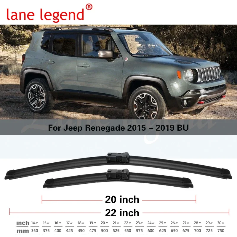 Conjunto de lâminas de limpador dianteiro e traseiro para Jeep Renegade, escovas de pára-brisa BU, pára-brisas, tampa de borracha, 2016, 2017, 2018