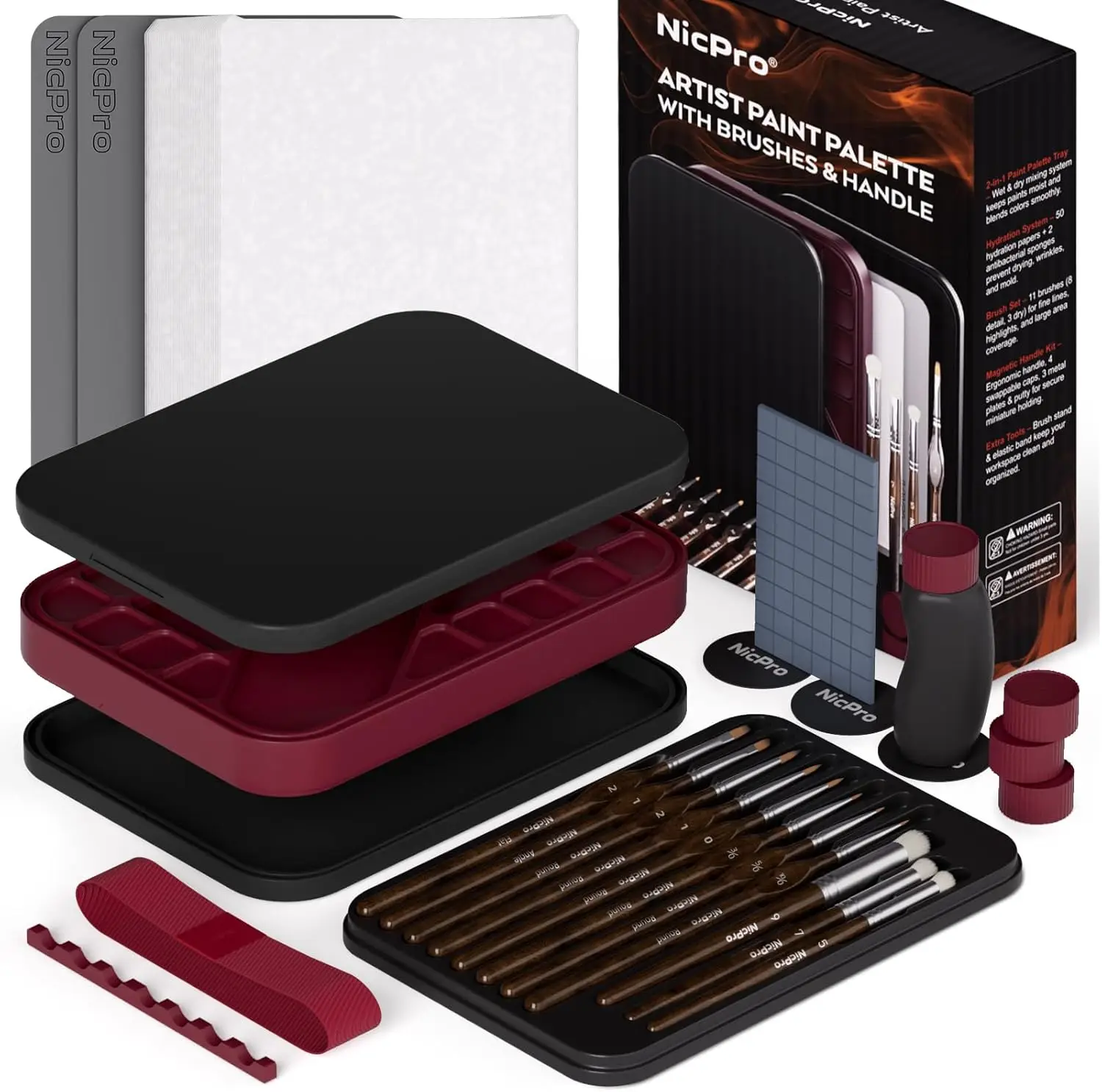 

Professional Miniature Painting Kit with Wet Palette, Handle & 11 Brushes for Modelers and Artists