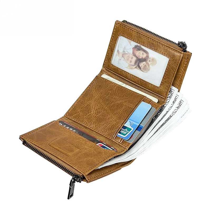 New Vintage Men's Cow Leather Wallet Triple Fold Short Card Holder Man Purse Male Vintage Pocket Wallet For Men