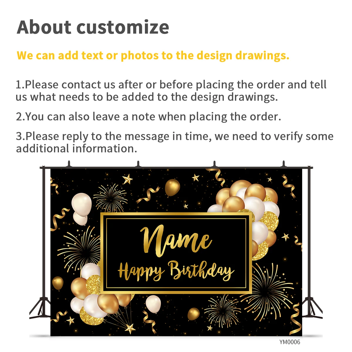 Custom Name Photo Happy Birthday Backdrop Banner Sign Poster Glitter Balloon Birthday Background for Birthday Party Decoration