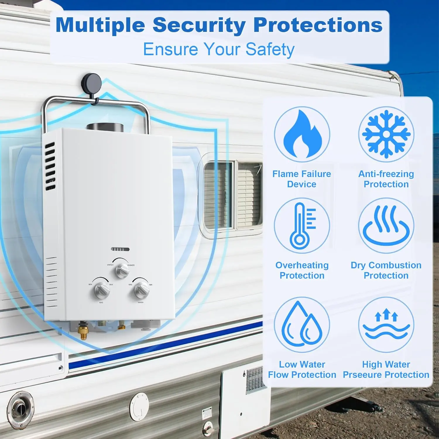 

Outdoor Propane Tankless Water Heater - 6L 1.58 GPM Portable Gas Water Heater with Handle & Overheating Protection