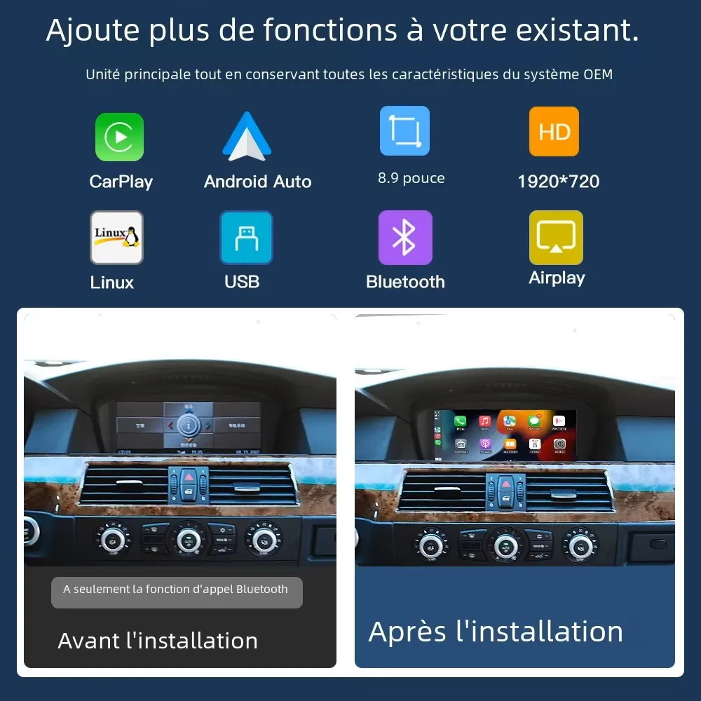 8.9 'لينكس AUTOABC اللاسلكية CarPlay أندرويد السيارات راديو الوسائط المتعددة للسيارة لسيارات BMW 5/3 سلسلة CCC نظام E60 E61 E62 E63 E90 E91 E92 #4