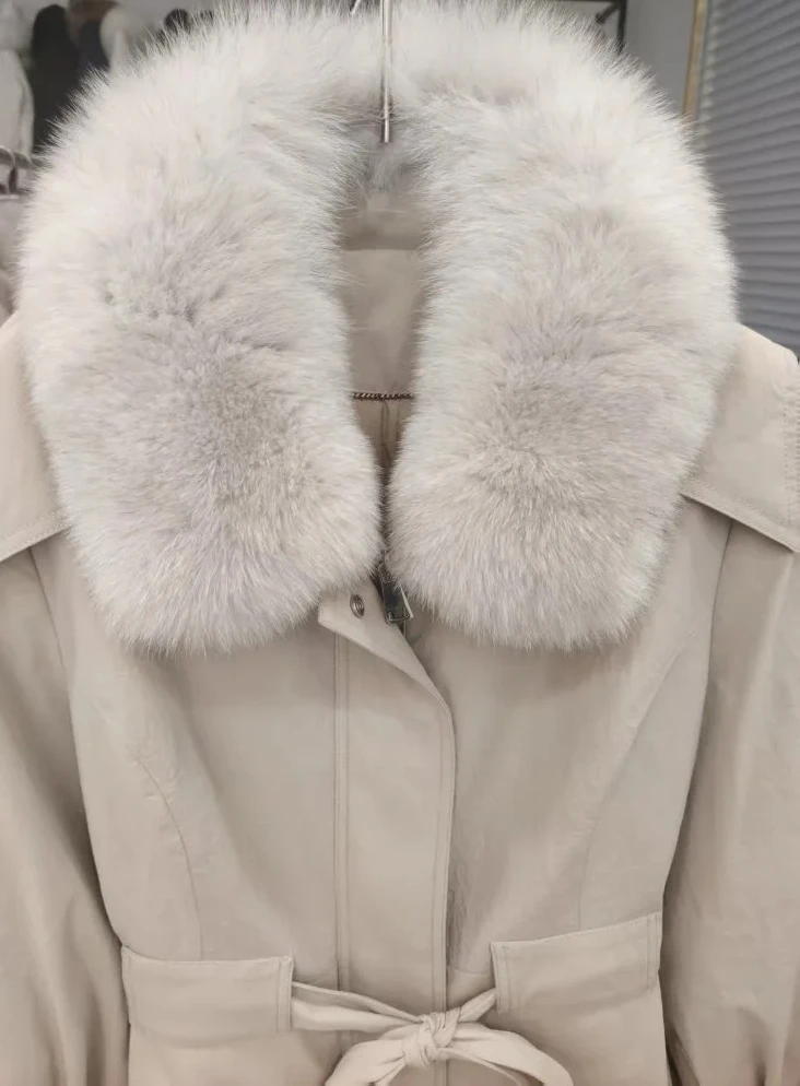 Veste d'automne et d'hiver pour femmes, manteau bouffant épais avec bordure en vraie fourrure de renard avec duvet de canard, vêtements d'extérieur moelleux et chauds à la mode, 2023