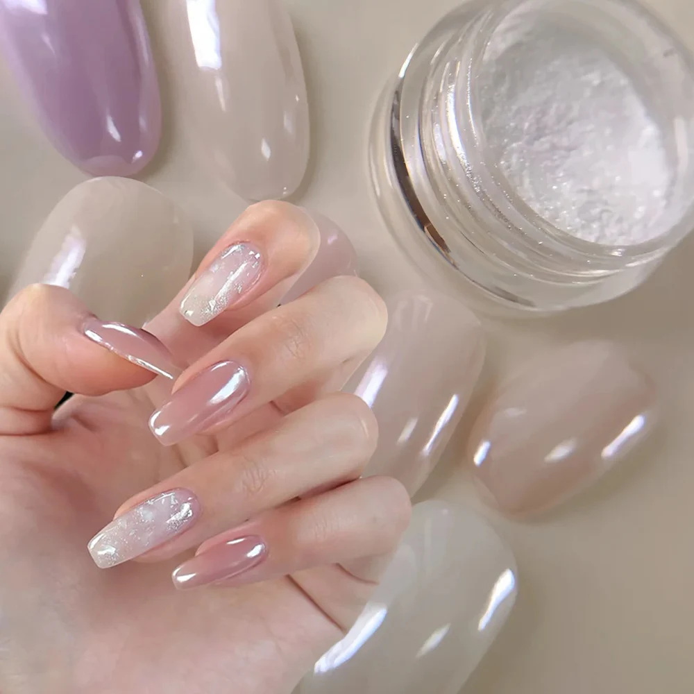 1Jar Moonlight Pearl White Mirror Chrome Nail Powder Super Bright Plating Rubbing On Powder Mirror Pigment Nail Art Supplies Dec