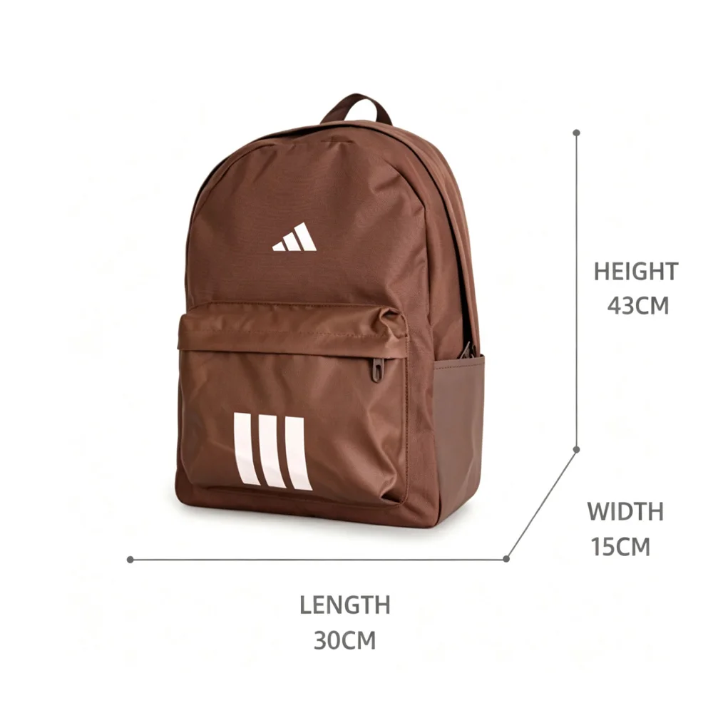 Adidas 25.9L Light Sports Series Three-Stripe Practical Commuter Casual Storage Plain Weave Fabric Backpack Regular Unisex Couple Style Reddish Brown Le5953