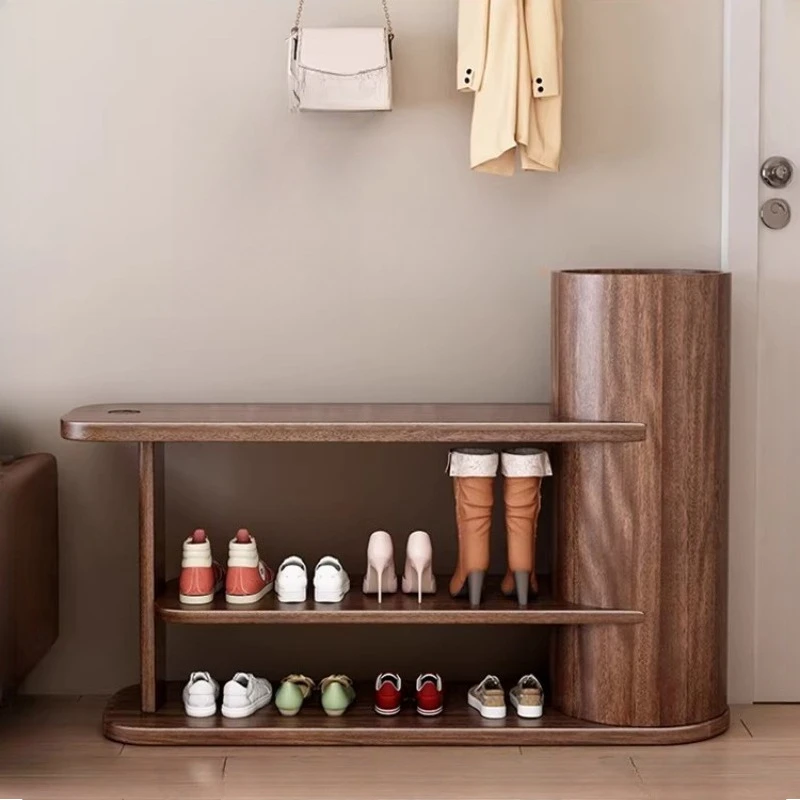 Wooden Sneakers Shoe Rack Home Entryway Living Room Shoerack Round Bucket Shoemaker Organizer Shelf Storage Home Furniture