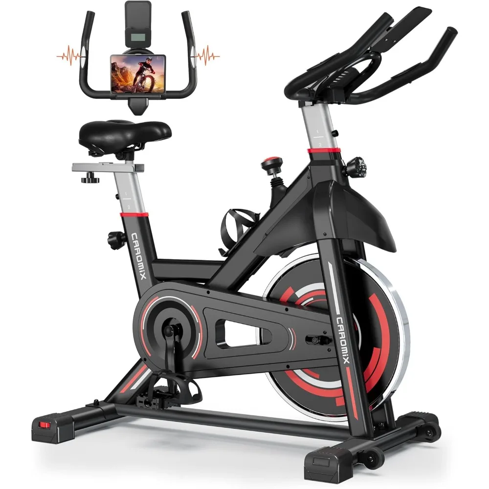 Exercise Bike Indoor Stationary Bike with Comfortable Seat Cushion, Monitor with Pulse & Ipad Mount for Home Cardio Gym