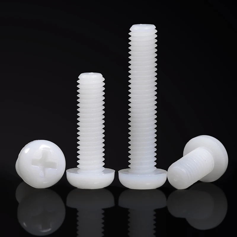 10/ 20/ 50pcs Black White Nylon Plastic Phillips Pan Head Cross Round Screw Bolt M2 M2.5 M3 M4 M5 M6 M8 Length 4-50mm