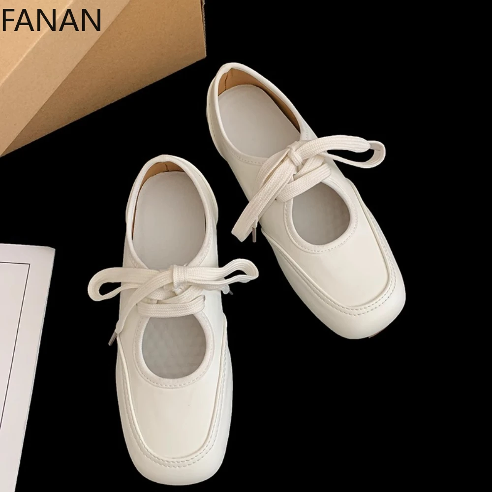 

Белые винтажные женские балетки, новинка 2023 года, летние повседневные кроссовки Мэри Джейн на низком каблуке, туфли-лодочки, туфли на шнуровке