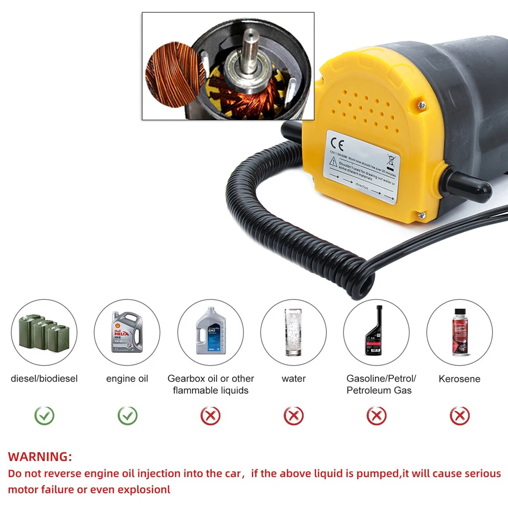 Podofo DC 12V 80W Tragbare Elektrische Selbstansaugende Ölabsaugpumpe mit Reinkupfer-Krokodilklemmen und Saugschläuchen für Motorrad, LKW, Boot, Traktor, Rasenmäher, Dieselmotor-Ölwechselwerkzeug – Detail 3