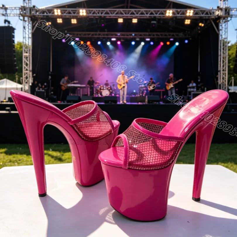 Pink Hollow Platform Slip on Slippers Open Toe Stiletto Solid Performance New Stylish Women Dancing Slippers Zapatos Para Mujere