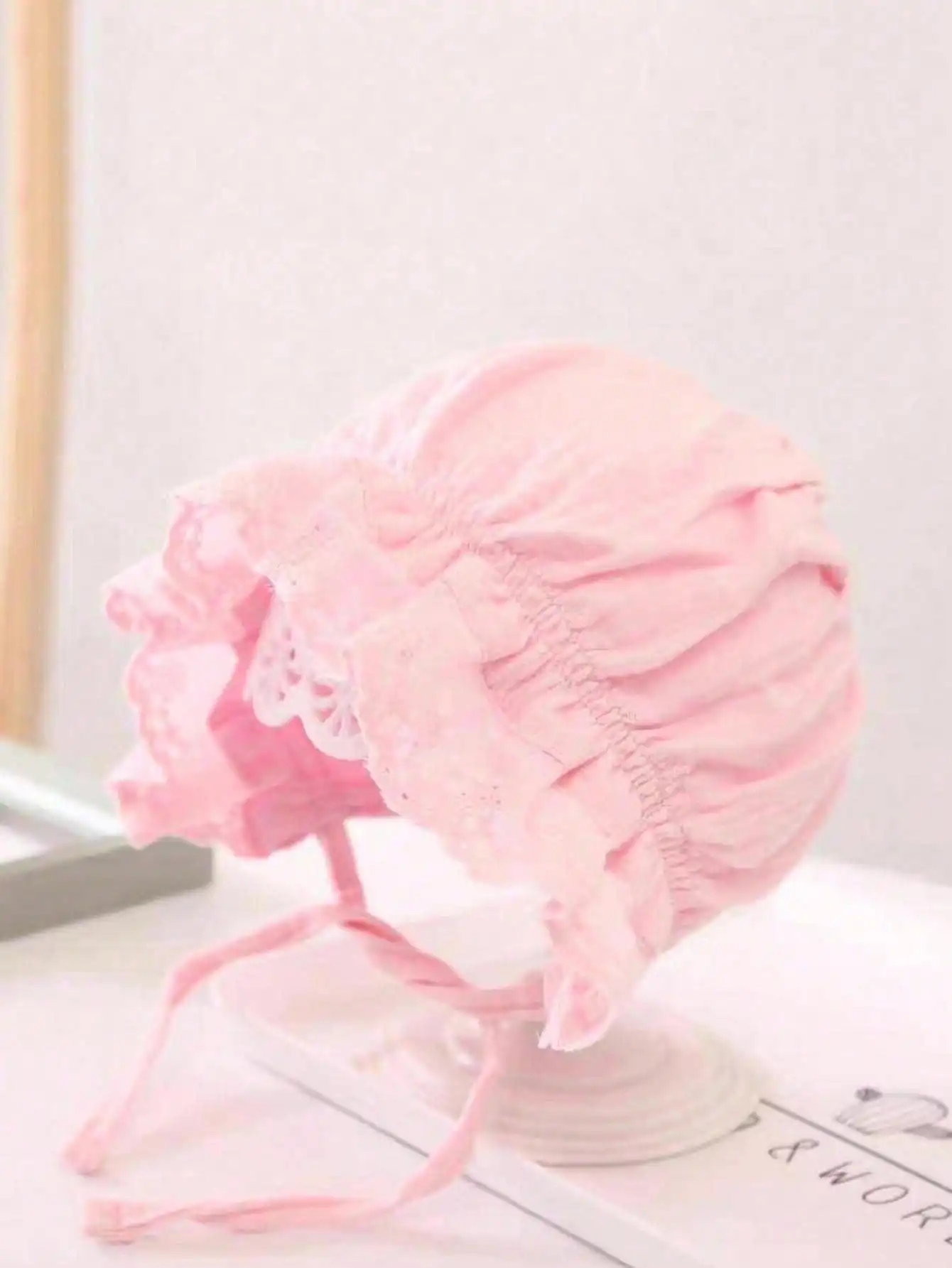 1Pc Vintage Lace Floral Baby Bonnet for Girls 3-12M, Court Style Infant Hat with Heavy Embroidery, Soft Retro Beanie - view 2