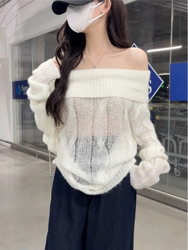 Morbido e accogliente maglione lavorato a maglia una spalla allentato da donna Sle Autunno 2025 Casual dimagrante semplice abbinato tutto allentato Top