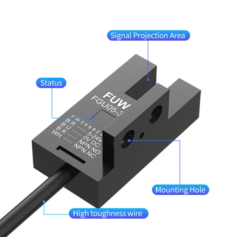 

FUWEI U-Shaped Photoelectric Switch Sensor, Light Eye Vibration, Cable Channel Detection, 5-24V, FGU05-303