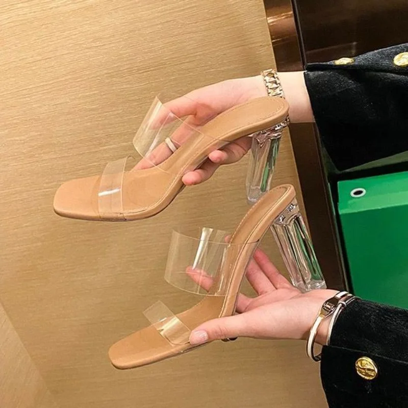 Summer 2024 Transparent Slides Clear Shoes Open Toe Heeled Women\'s Slippers and Ladies Sandals Outside Non Slip Unique Footwear