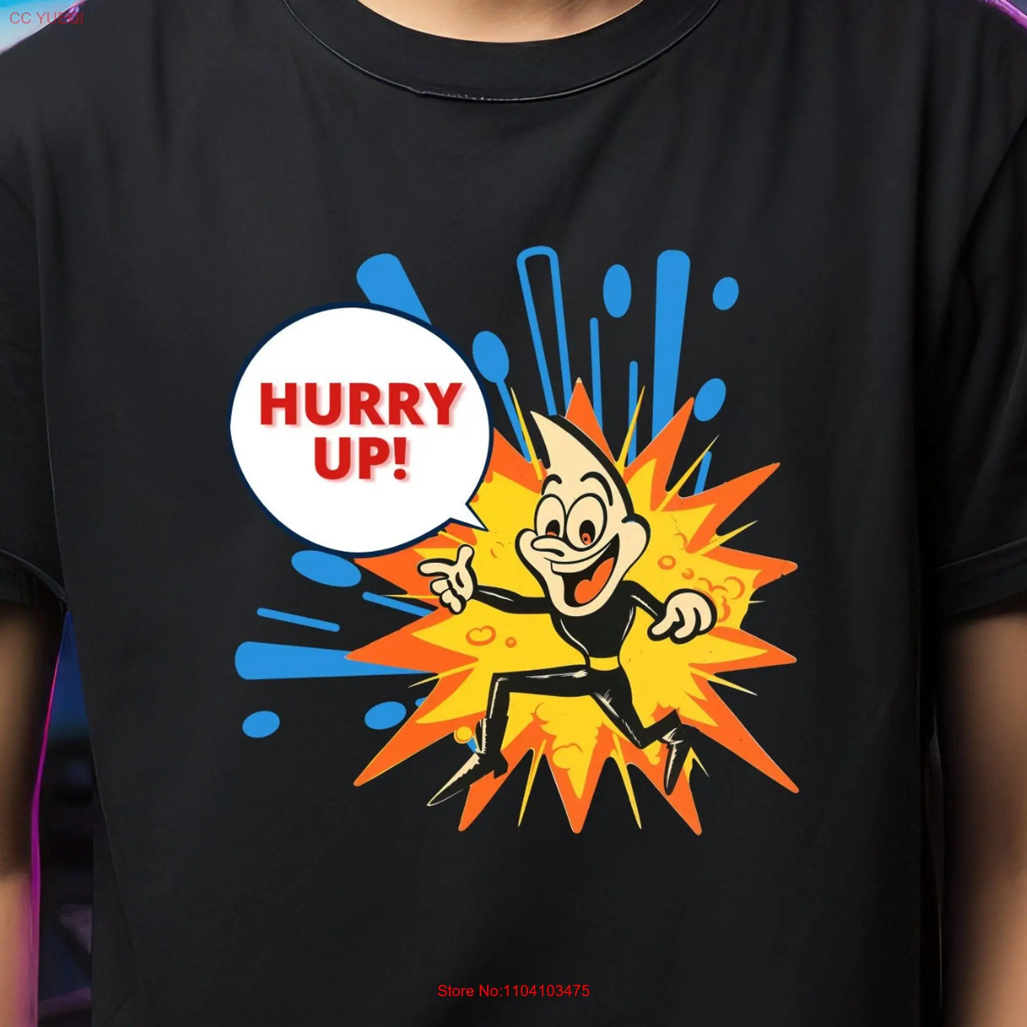 Funny Hurry Up T Shirt Cartoon Explosion Design Comical Motivational Perfect for Gamers and Fun Enthusiasts Eye Catching