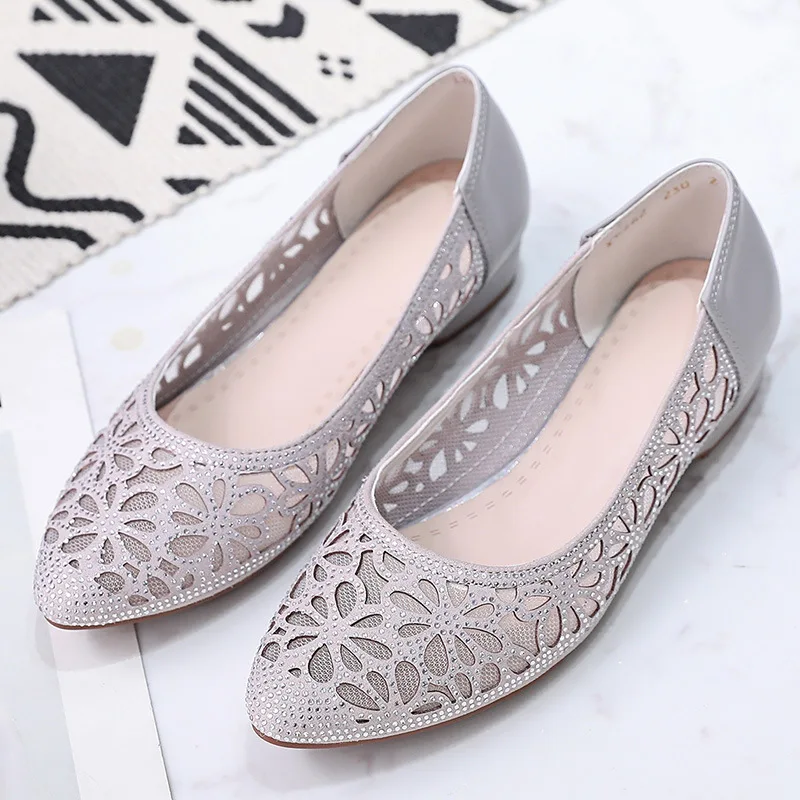 GKTINOO Frühling Sommer Mode Hohl Echtes Leder Pumpen Frauen Schuhe Med Heels Platz Ferse Mesh Damen Büro Schuhe Kristall