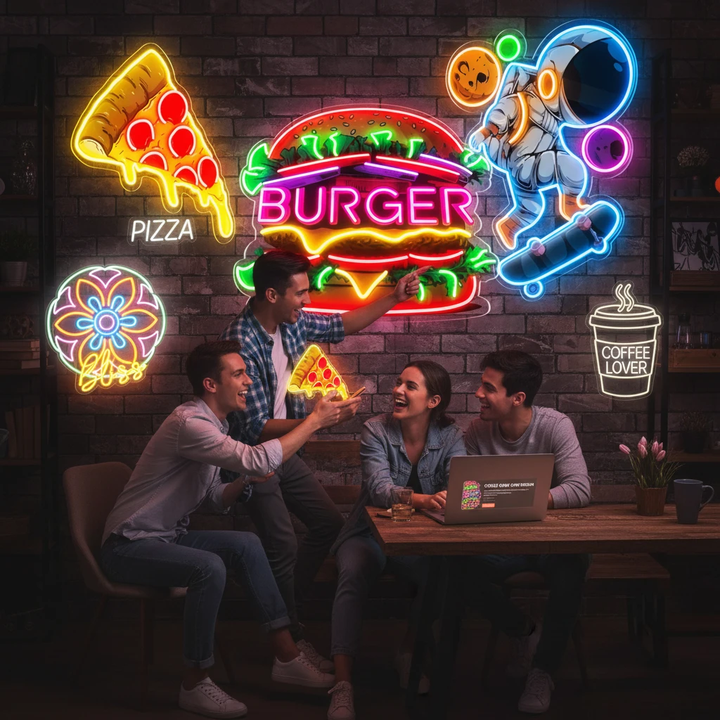 Custom Business Neon & 3D Acrylic Sign Custom Logo/Name with LED Lights for Barber, Bar, Café, Beauty Salon, Studio & Room Decor