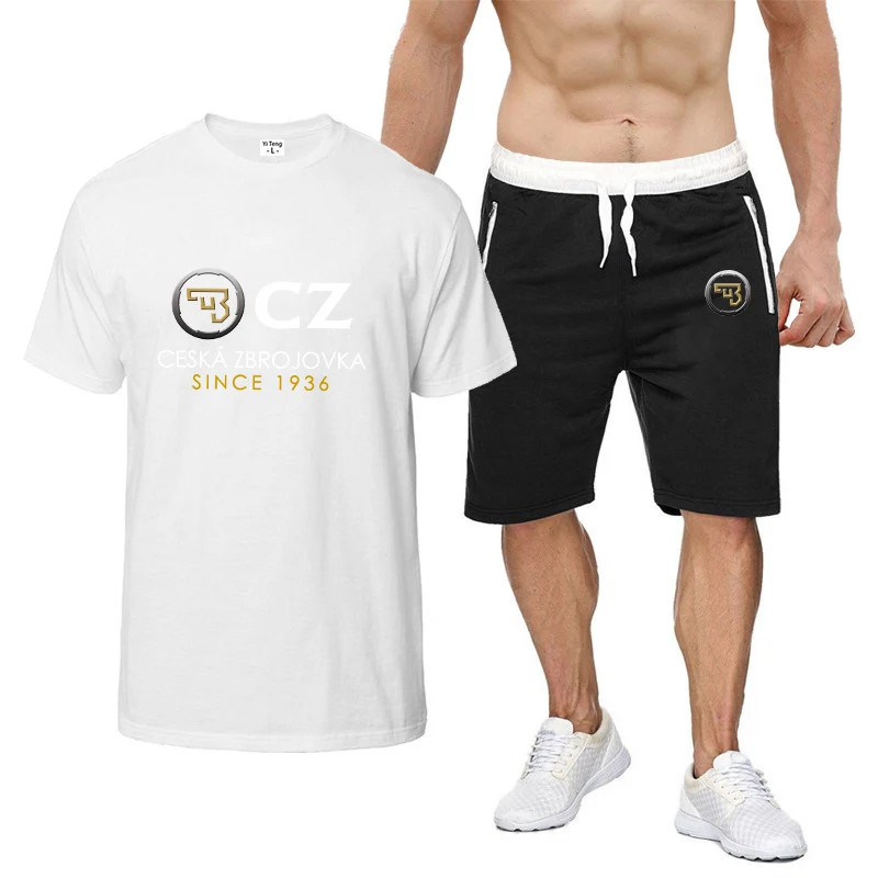 CZ Ceska Zbrojovka 2023 Men's New Summer Sportswear Short Sleeve Breathable T-Shirt Tops And Shorts Casualwear Two Pieces Suits