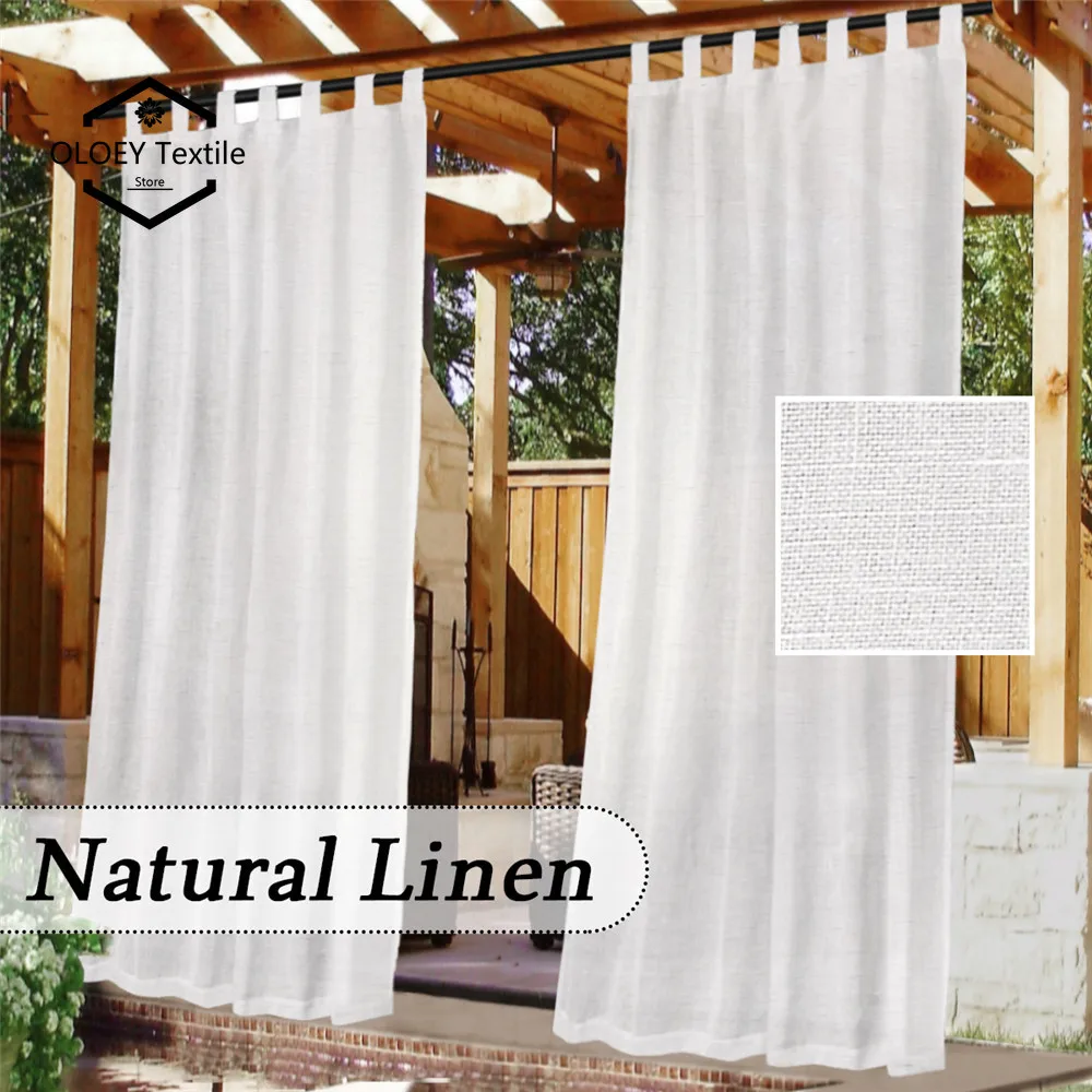 

2pcs Linen Outdoor Waterproof Curtains Tab Top Window Screens for Gazebo Terrace Porch Finished White Sheer Curtains