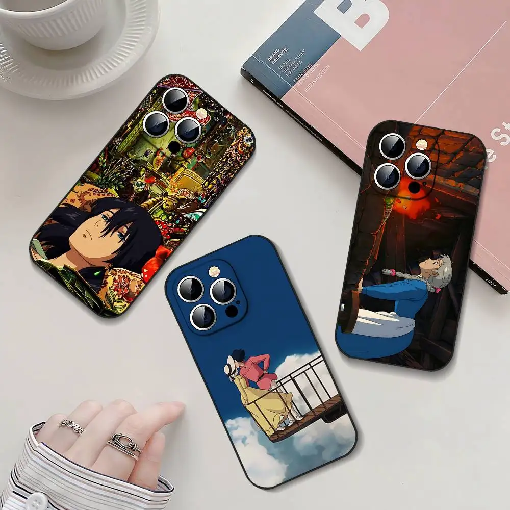 أنيمي G-Howls M-Moving CastleS جراب هاتف جراب هاتف آيفون 17 16 15 14 13 12 11 X XR XS Plus Pro Max غطاء أسود ناعم صغير