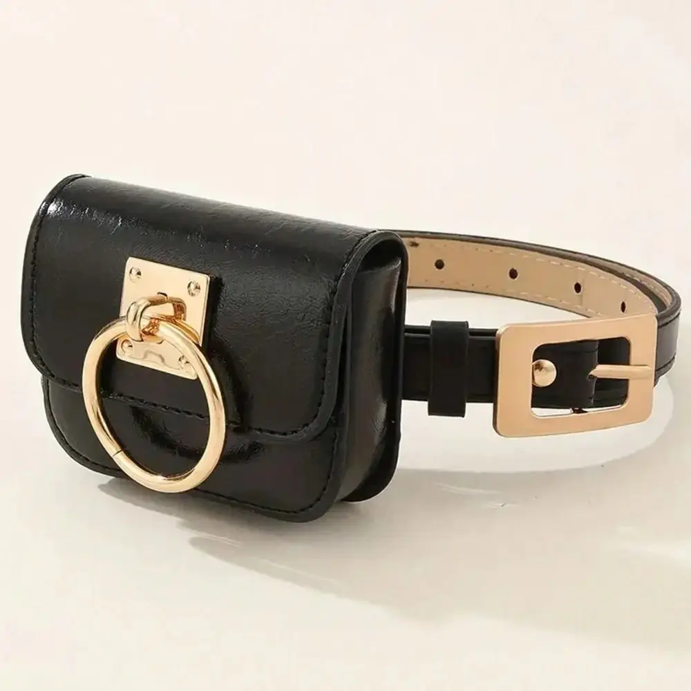 PU Leather Women Vintage Belt Bag New Black Travel Waist Purse Metal Buckle Belts Punk Square Heart Y2K Style Gothic Fanny Packs