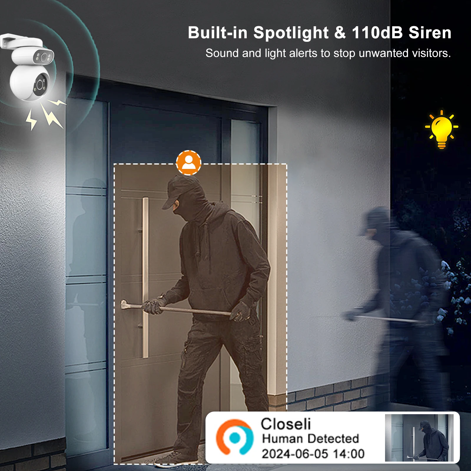 Closeli CF200 5MP IP65 Two-way Audio Talk Camera Color Night Vision PIR 38 Music Options Automatic Push Alarm All-day Storage