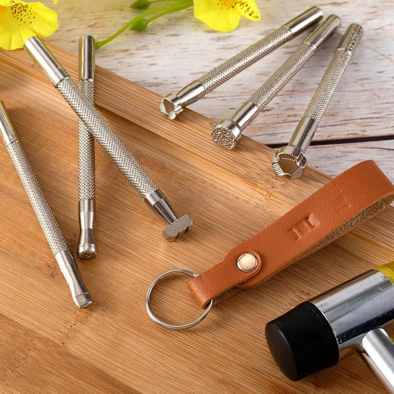 A23T 6pcs Leather Stamping Kit, Alloy Steel Leather Carving Punching Tools for Leather for Craft Design - Silver