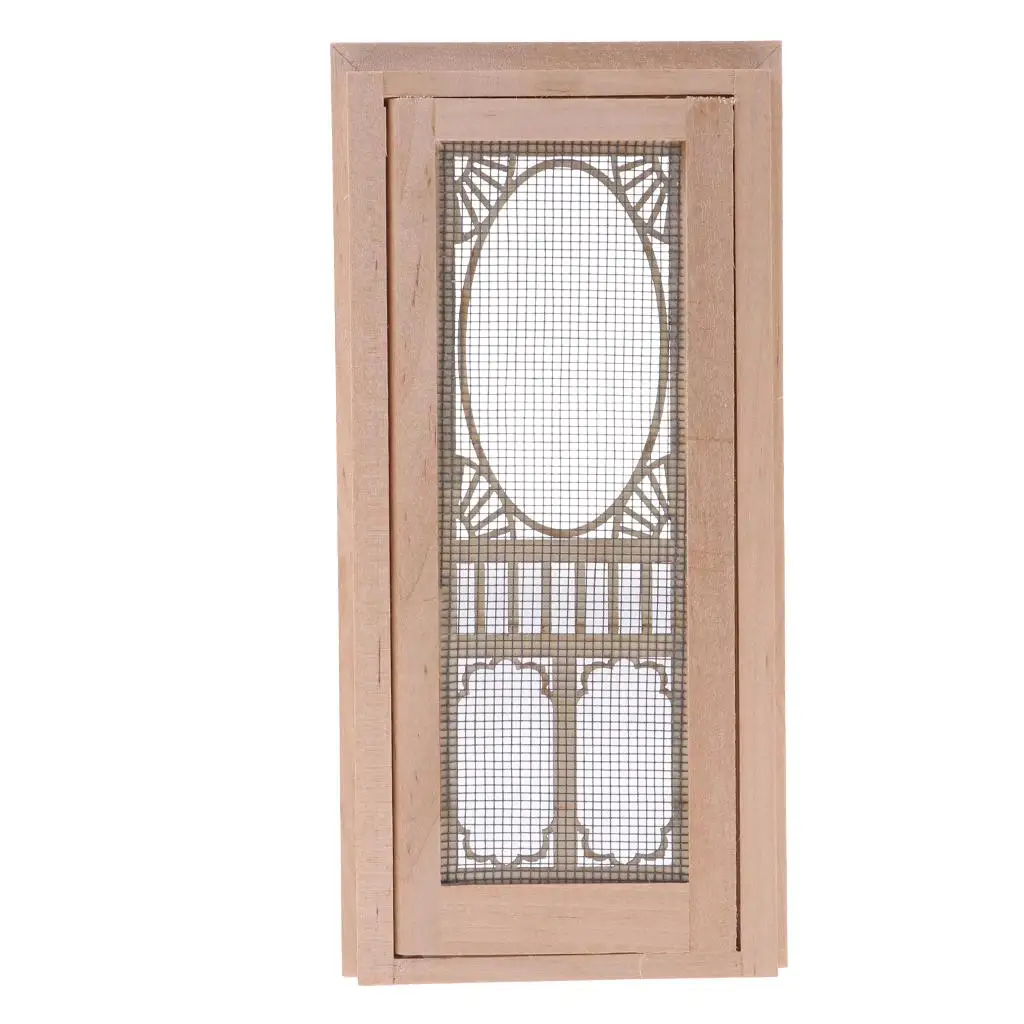 Wood Miniature External Hollow Screen Single Door 1/12 Dollhouse DIY Decoration Accessories