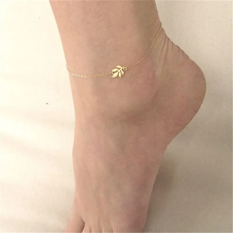 Trendy New Design Sexy Beach Style Chain Anklets for Women Fashion Vintage Gold Color Leaves Accessory Foot Ornament Jewelry