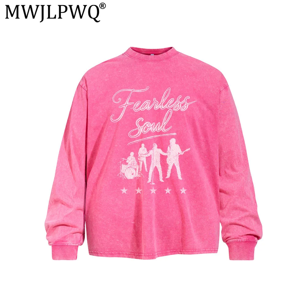 MWJLPWQ Silhouette Washed Distressed Long-Sleeve T-Shirt For Men Spring Autumn Ins American Street Fashion Loose Tops 21031