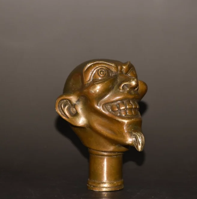 Chinese Old Bronze Hand Carved Arhat Statues Antique Cane Walking Stick Head Fengshui Statuary