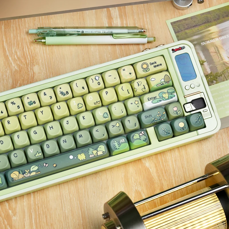 Rainy Froggy Cute Keycaps Set,132 Keys Custom MOA Profile GMK Double Shot PBT Key Caps For MX Mechanical Keyboard 60% 75%