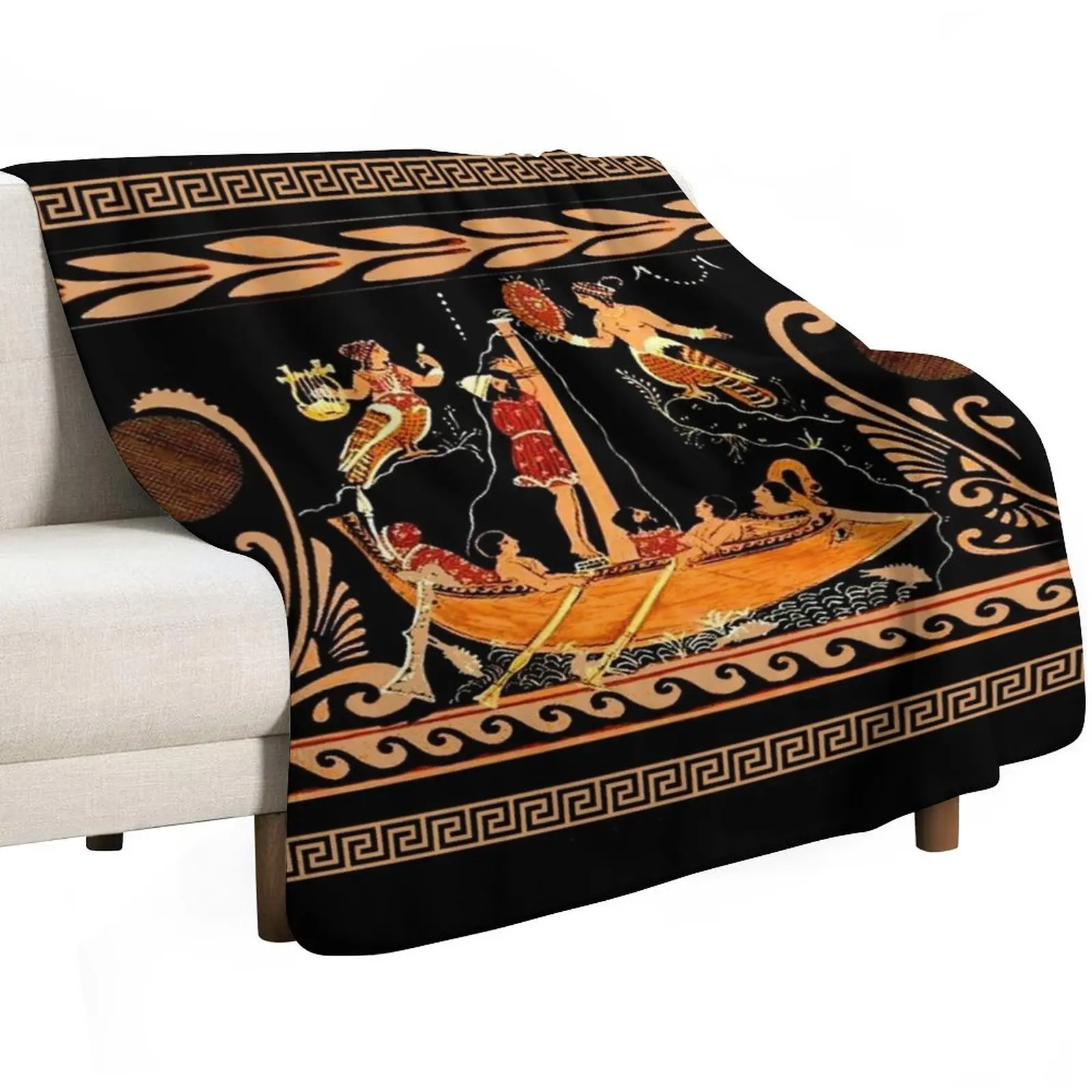 GREECE : Vintage Ulysses and The Sirens Print Throw Blanket Vintage funny gift Sofas Decorative Sofas Stuffeds Blankets