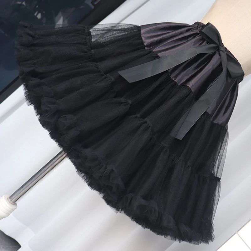 White Black Crinoline Underskirt Skirt 2-layers Of Lace Petticoat Women Fluffy Tutu Skirt For Mini Skirt Rock Ladies Club Outfit