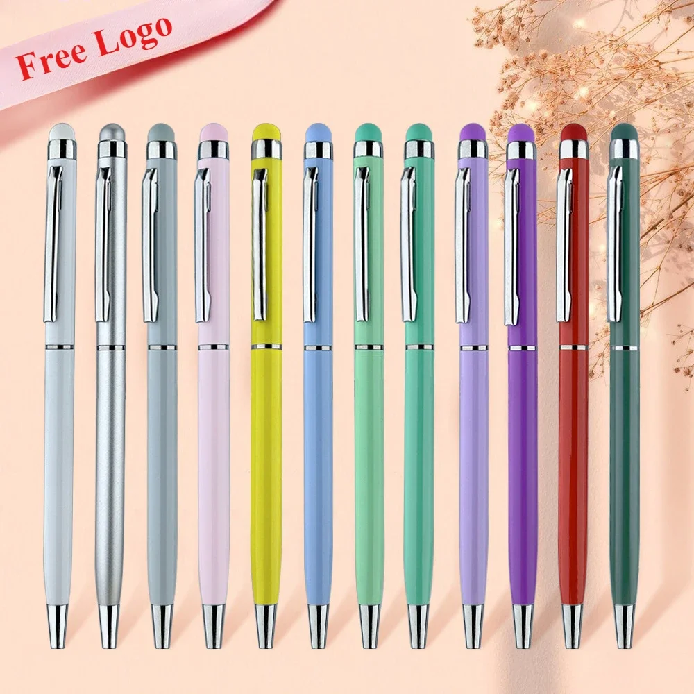 100PCS Free Custom Logo Metal Pen with Stylus Function Engraving Gift Pens Small and Fashion