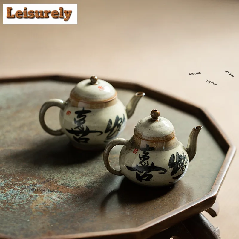 HOYIHM Japanese Style Underglaze Handwritten Joyful Teapot Boutique Tea Infuser Pot Tea Maker Kettle With Ball Hole Cha Gift Tea