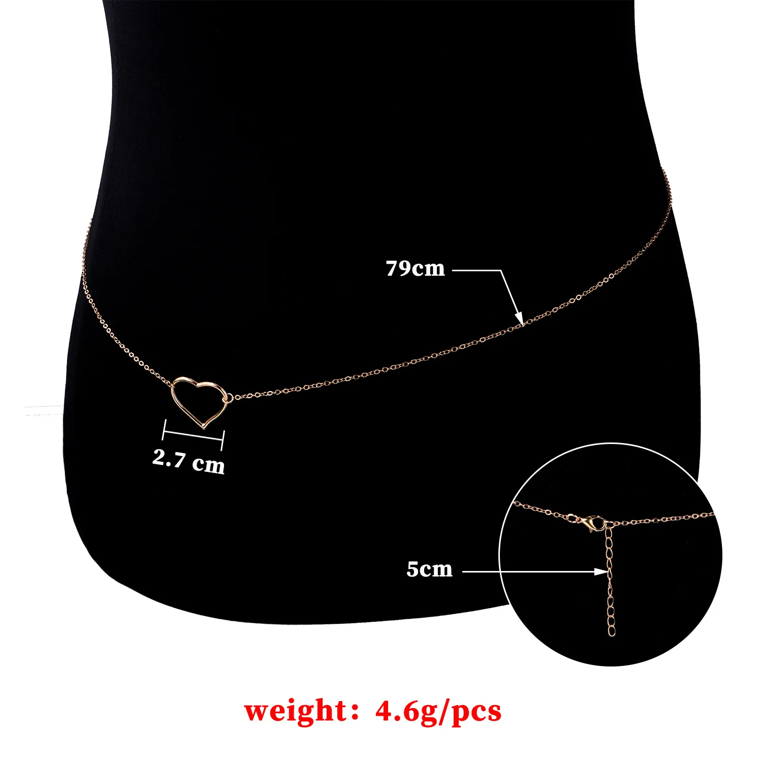 Women New Fashion Sexy Peach Heart Waist Chain All-match Simple Swimsuit Party Body Chain BD7002