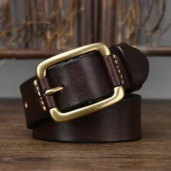 3.8CM Pure Cowhide High Quality Genuine Leather Belts for Men Brand Strap Male Brass Buckle Fancy Vintage Jeans Cowboy Cintos