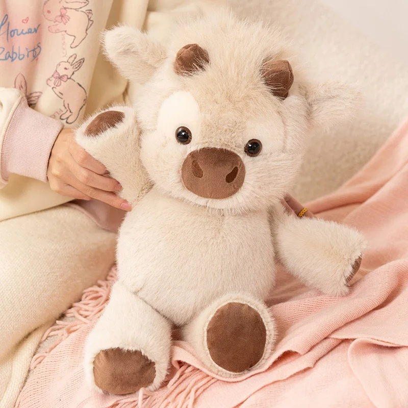 Kawaii Highland Cattle Plush Toy Huggable Running Cow Stuffed Animal Premium Soft Fabric Birthday Xmas Toys Companion Gift