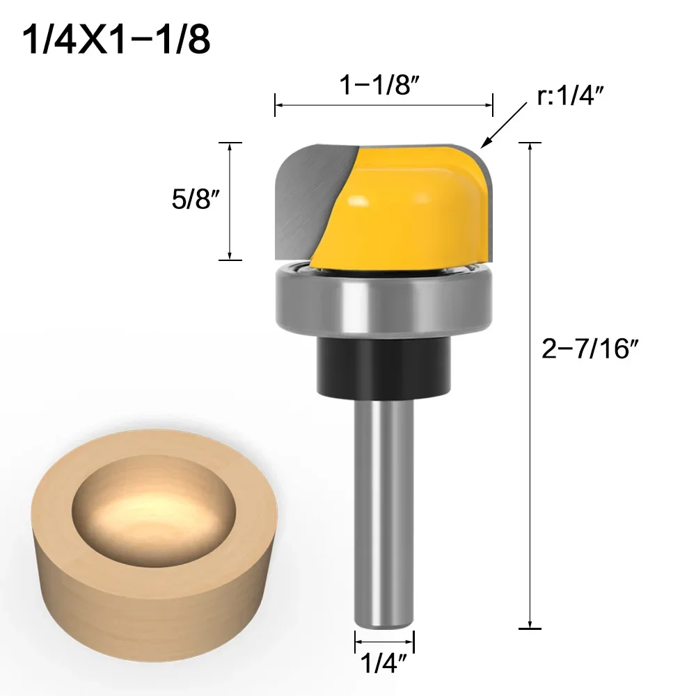 Broca para enrutador de bandeja y tazón de 1-1/8" de diámetro - Vástago de 8 mm, 6 mm y 1/4"