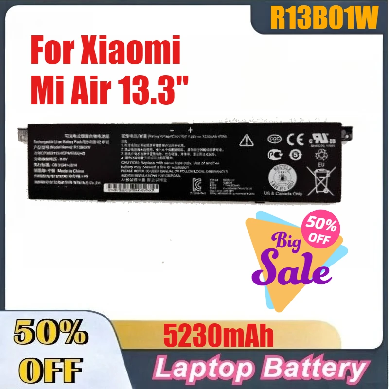 5230mAh High-Quality Laptop Batteries R13B01W R13B02W Laptop Battery For Xiaomi Mi Air 13.3